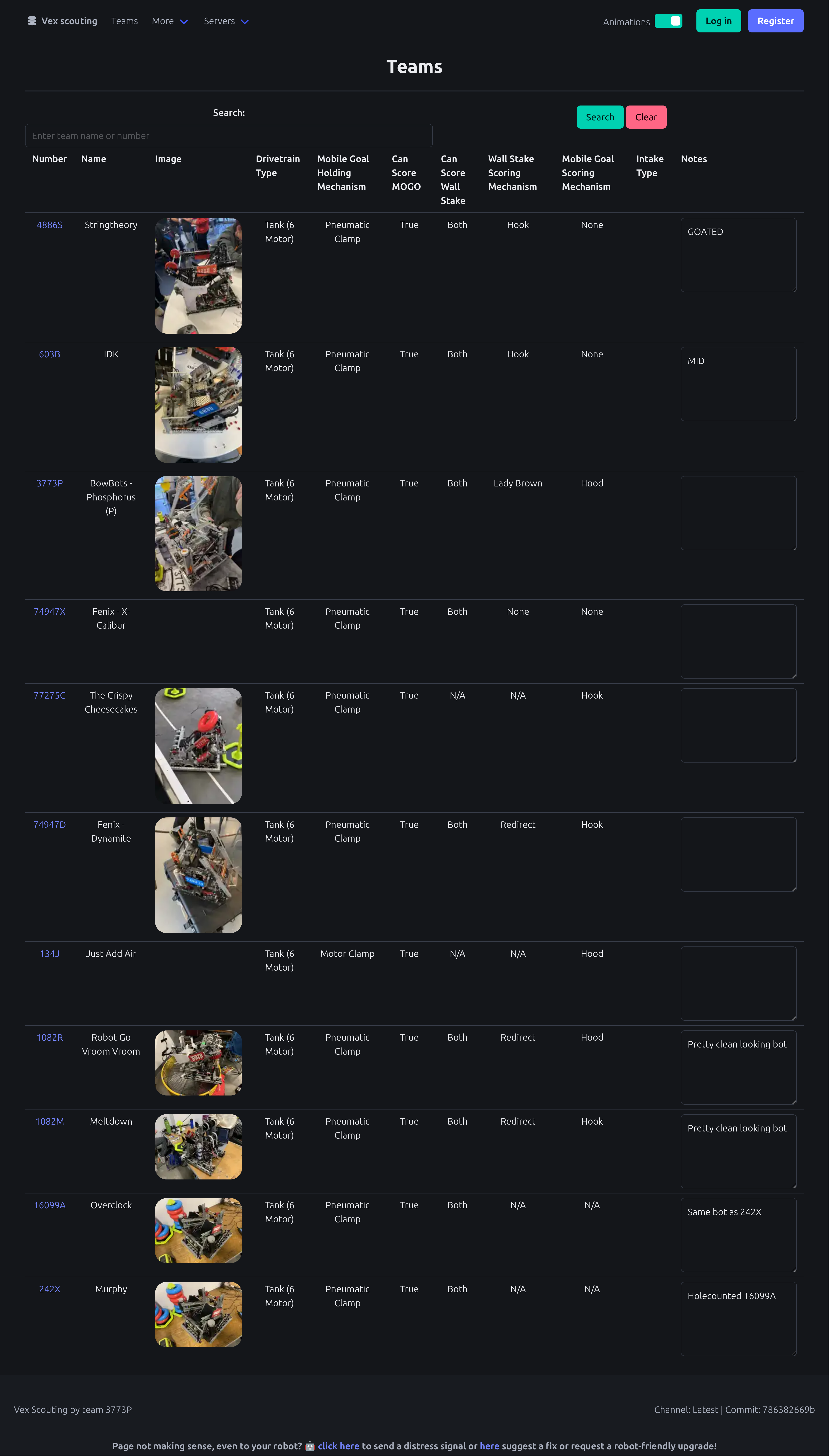 vex-scouting.com teams page